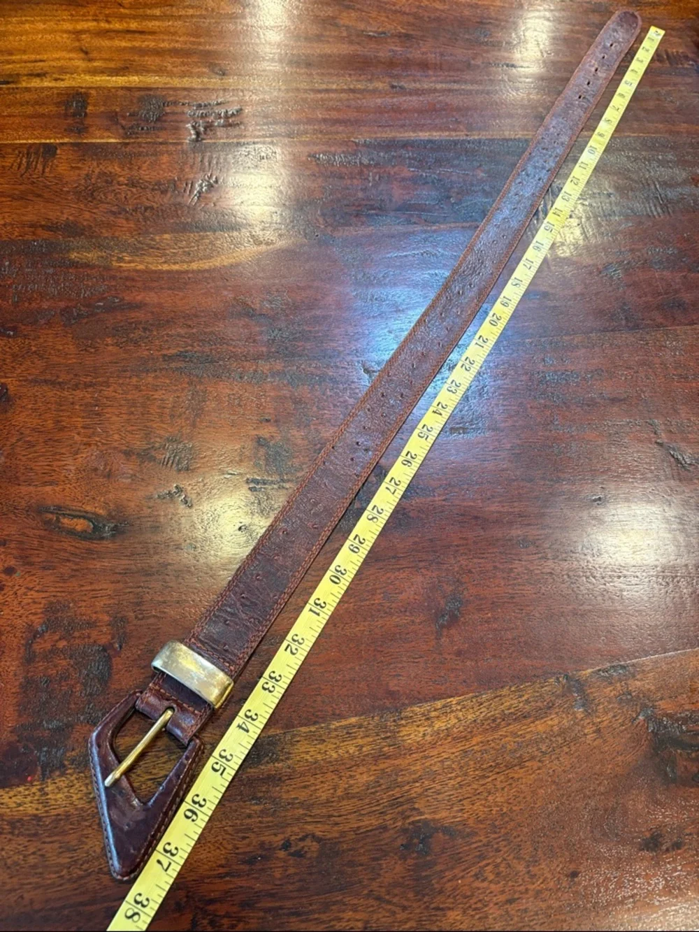 Vintage Brown Leather Belt with Triangle Buckle size Medium